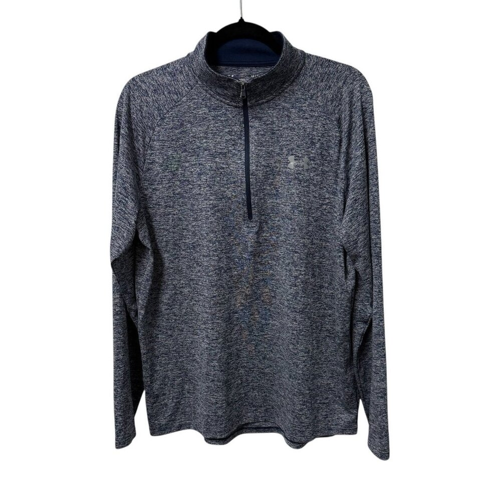 UNDER ARMOUR TECH 1/2 ZIP PULLOVER LOOSE FIT HEAT GEAR MENS L BLUE HEATHERED
